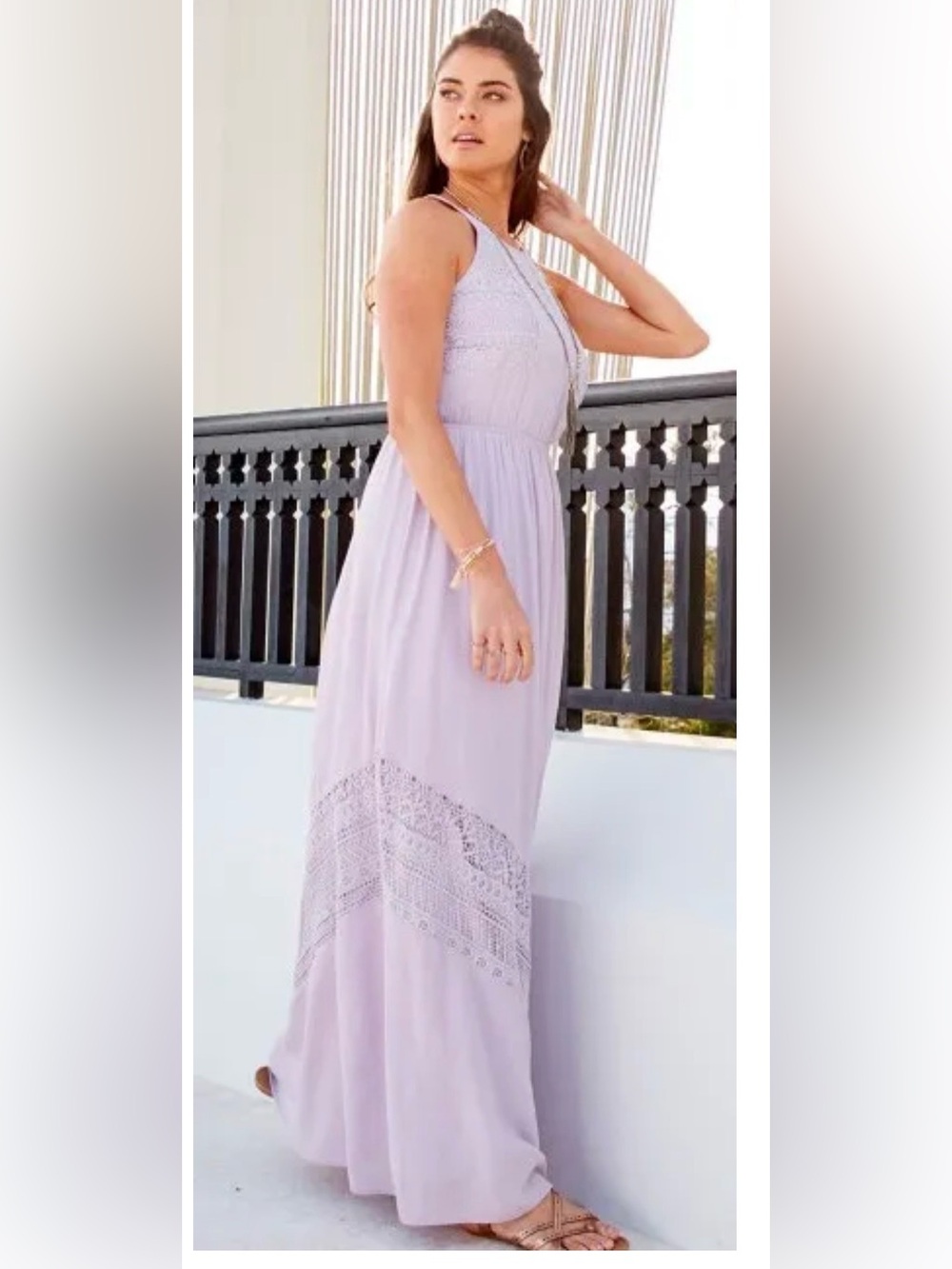 Altar'd State Lavender Crochet-Trim Maxi Dress